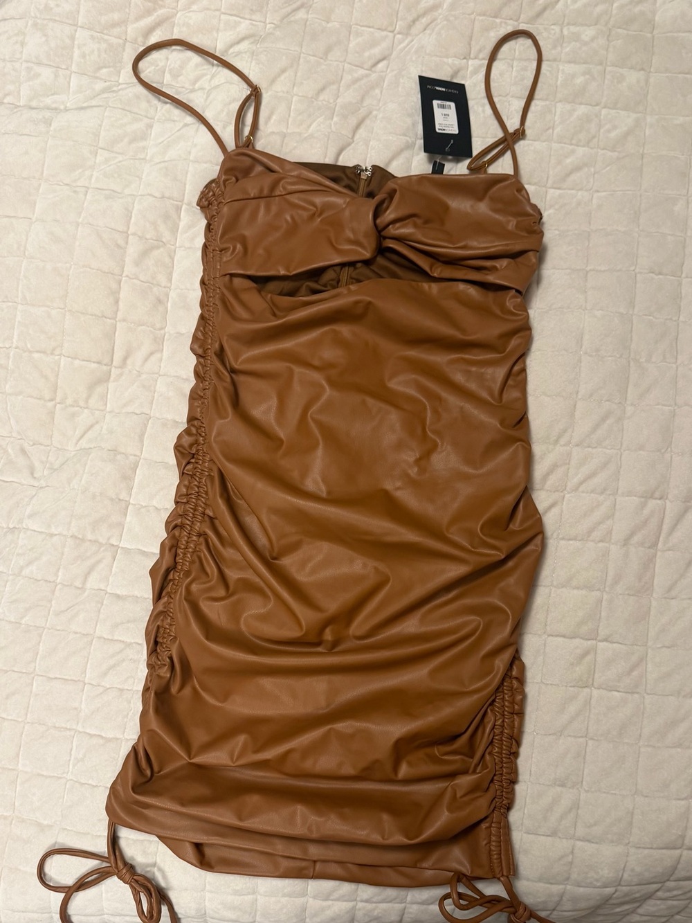 Fashion Nova Cognac Faux Leather Mini Dress